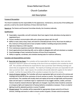 Church Custodian Job Description  Form