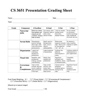 Presentation Grading Sheet  Form