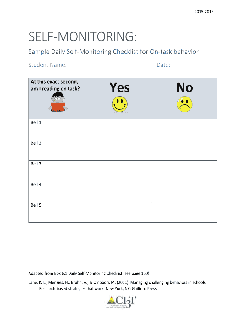 Behavior Self Monitoring Worksheet Checklist PDF 20152024 Form Fill