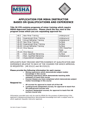 Msha Instructor Application  Form