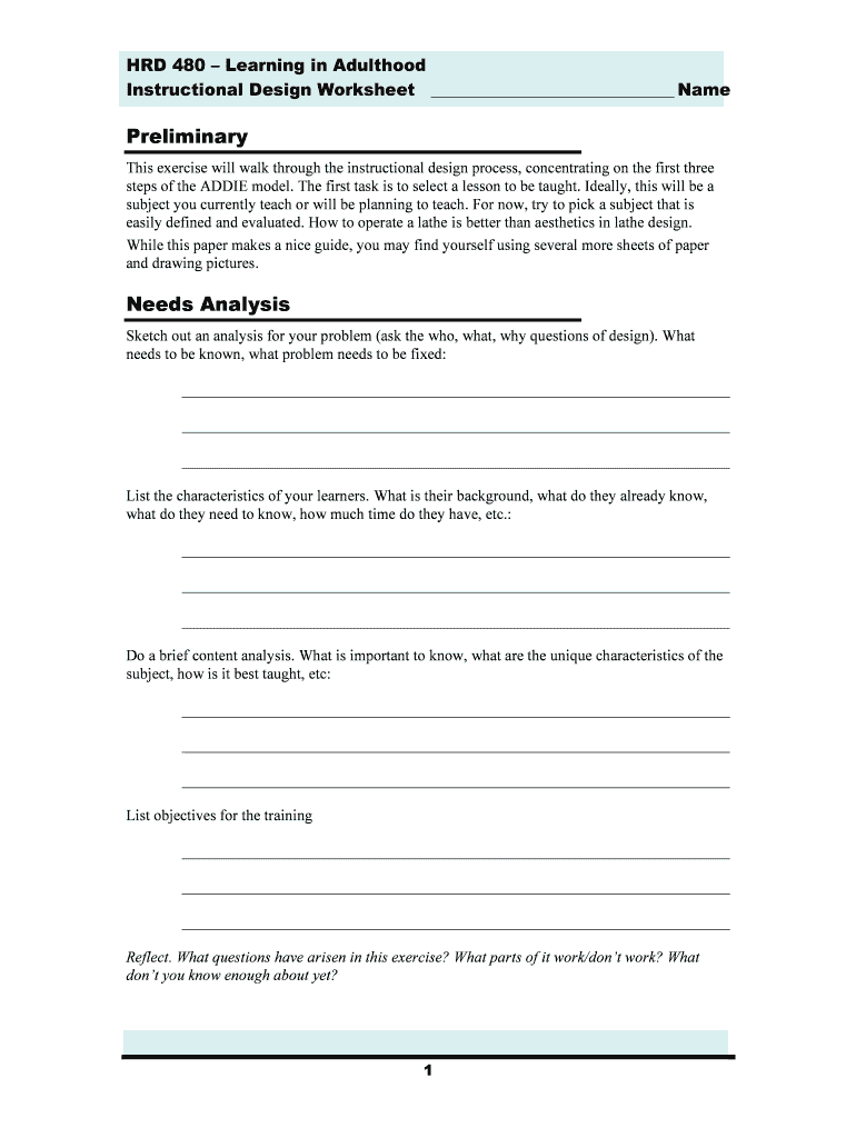 Instructional Design Worksheet  Form