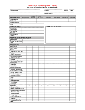 Blank Sample PQR Form GMAW &amp; FCAW