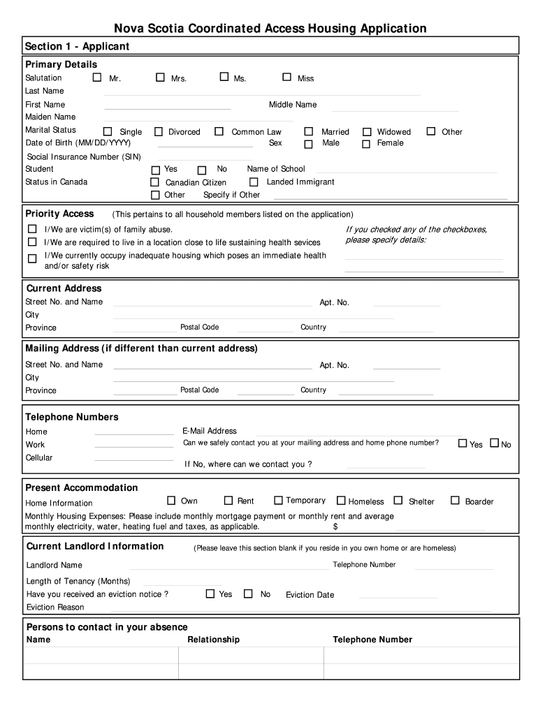 Scotia Housing Application Form