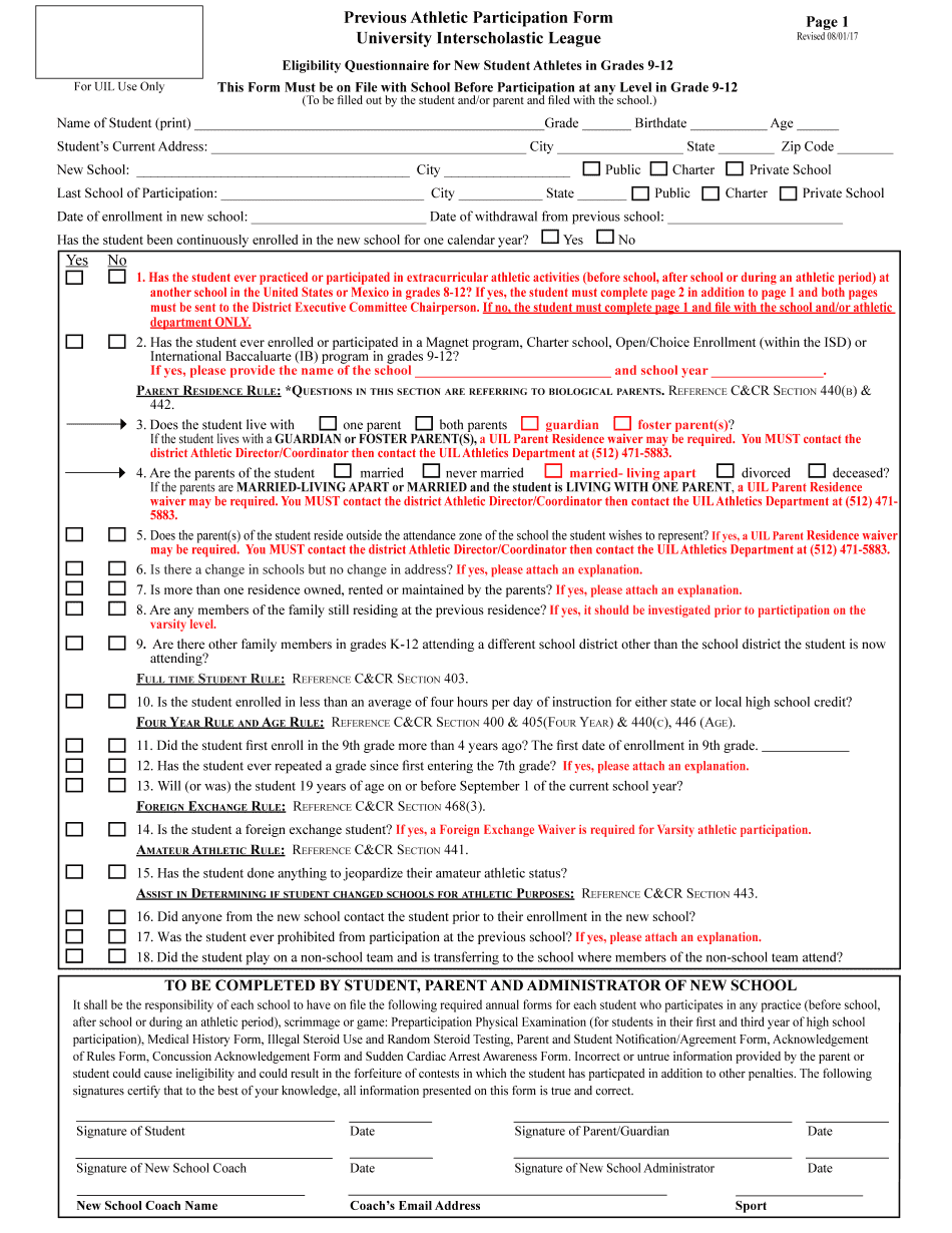  Participation Form 2017-2024