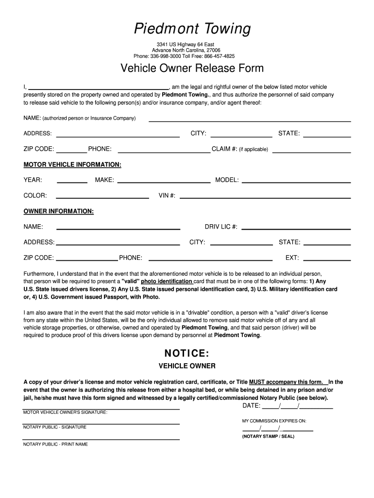 Piedmont Towing  Form