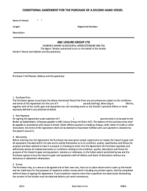 CONDITIONAL AGREEMENT for the PURCHASE of a SECOND HAND VESSEL  Form