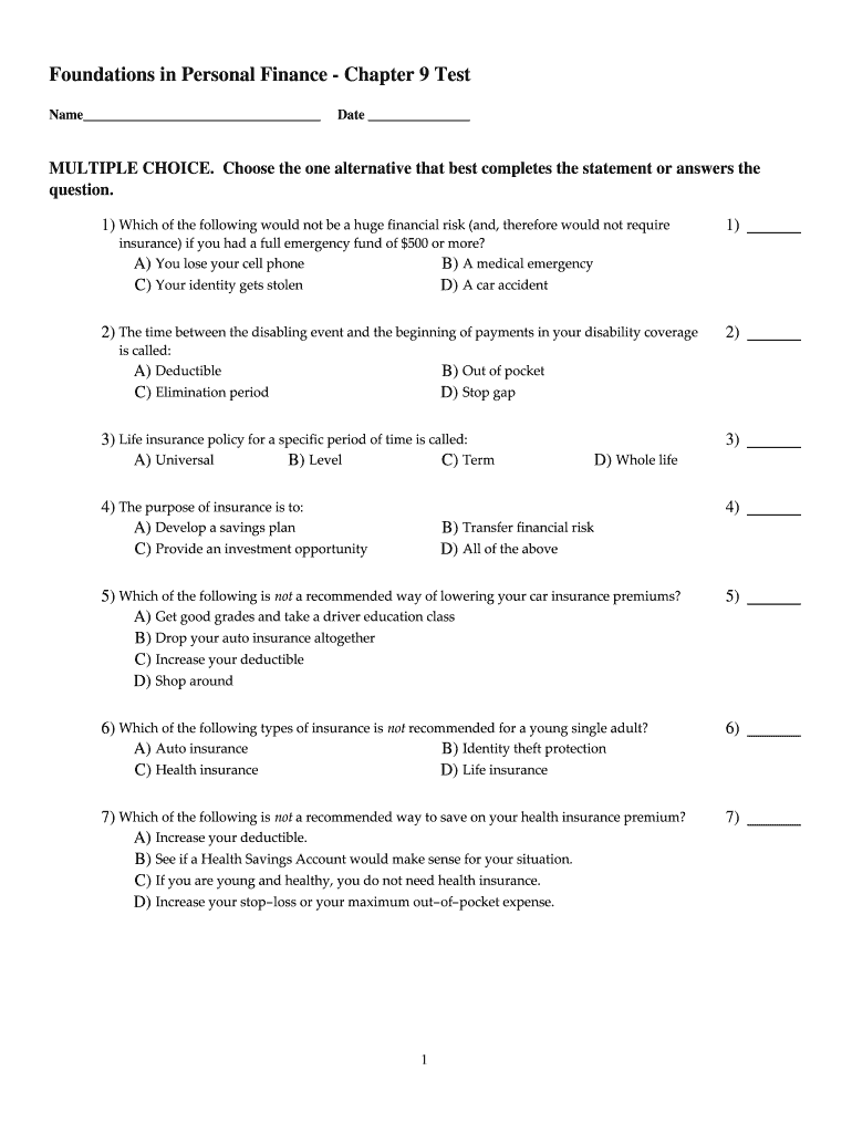 Foundations in Personal Finance Chapter 9 Answer Key  Form
