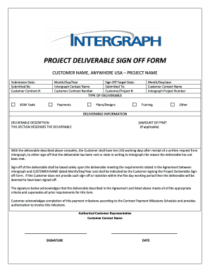 PROJECT DELIVERABLE SIGN off FORM