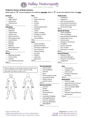 Pediatric Review of Body Systems  Form