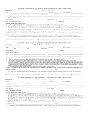 WISCONSIN INTERSCHOLASTIC ATHLETIC ASSOCIATION ALTERNATE YEAR ATHLETIC PERMIT CARD  Form