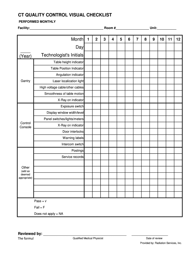 Ct Quality Control Visual Checklist  Form