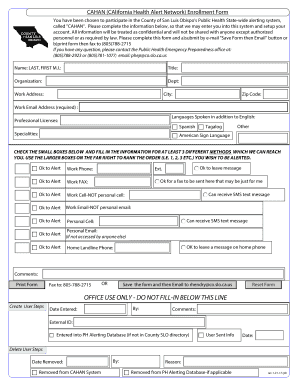  CAHAN CAlifornia Health Alert Network Enrollment Form 2017