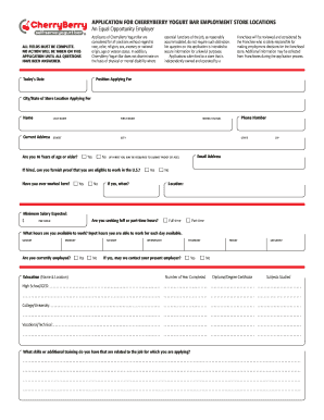  APPLICATION for CHERRYBERRY YOGURT BAR EMPLOYMENT STORE LOCATIONS 2016-2024