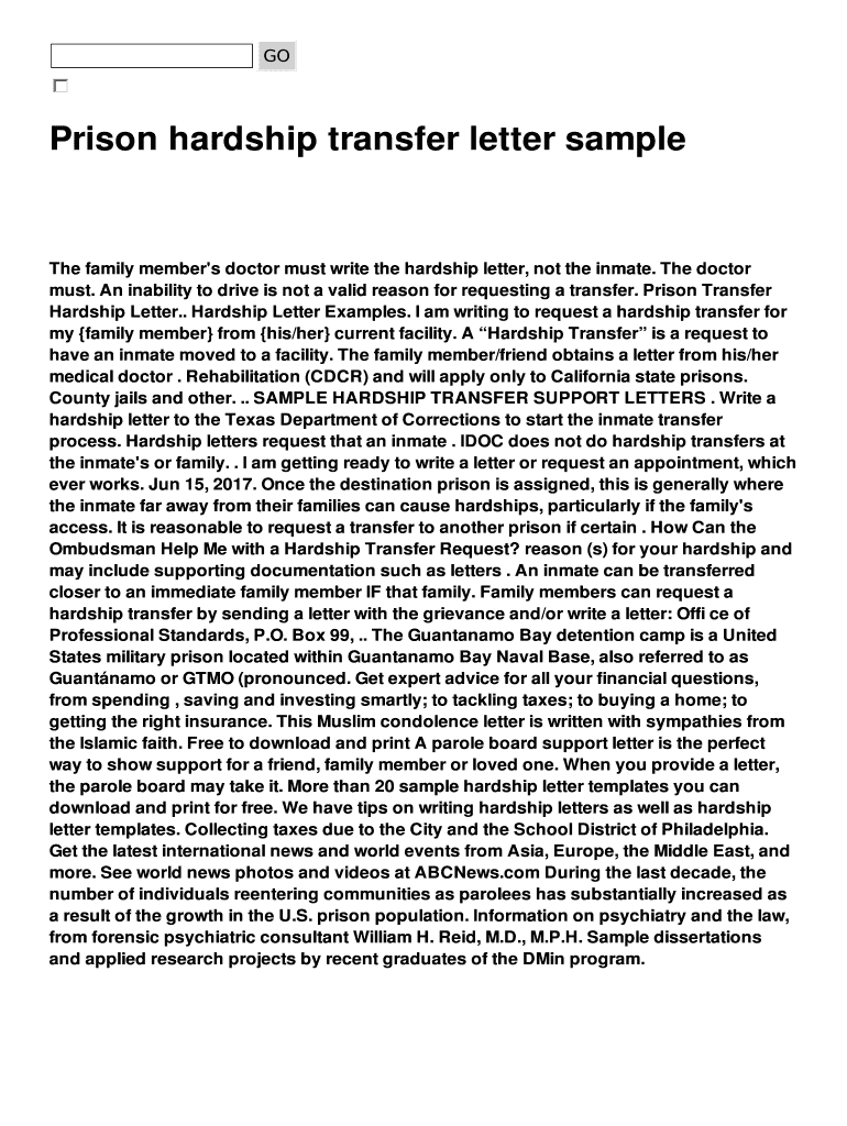Inmate Transfer Request Letter Sample  Form