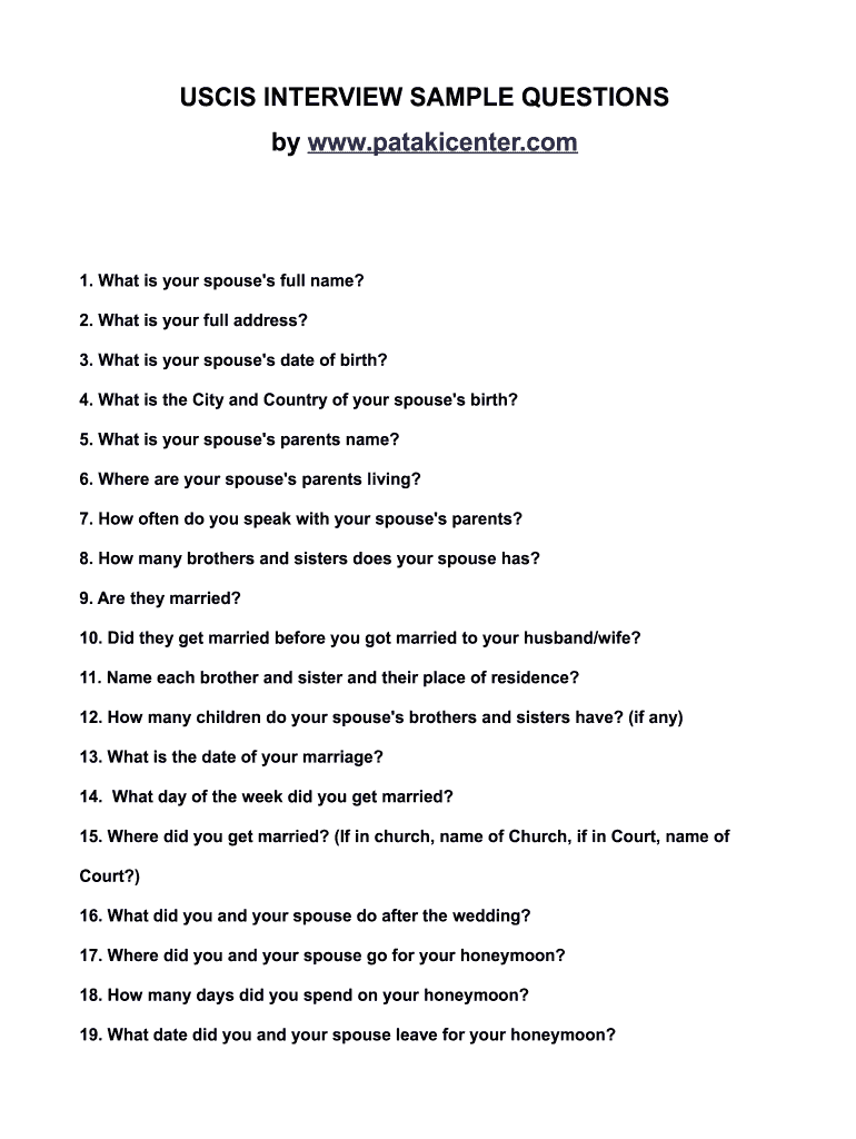 Uscis Interview Sample Questions  Form