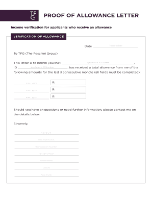 PROOF of ALLOWANCE LETTER  Form