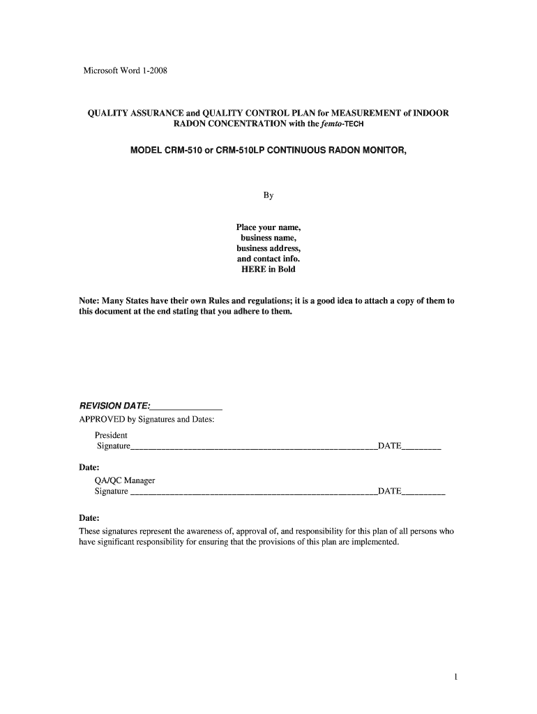  QUALITY ASSURANCE and QUALITY CONTROL PLAN for MEASUREMENT of INDOOR 2008-2024