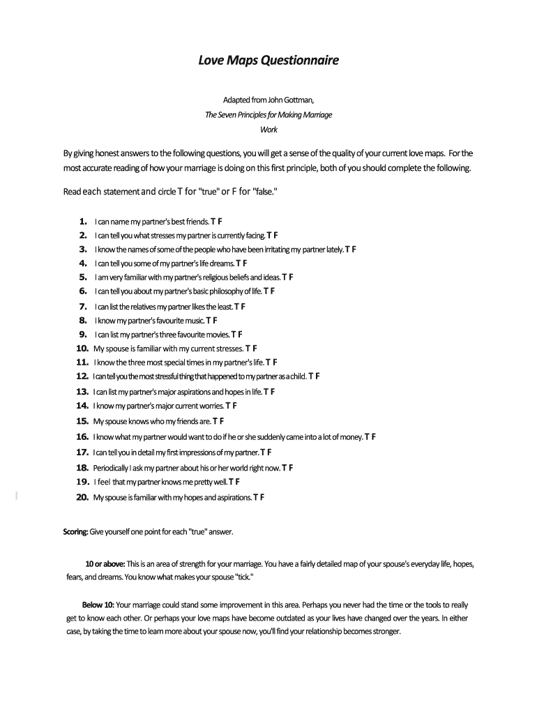 Gottman Love Map Questionnaire  Form