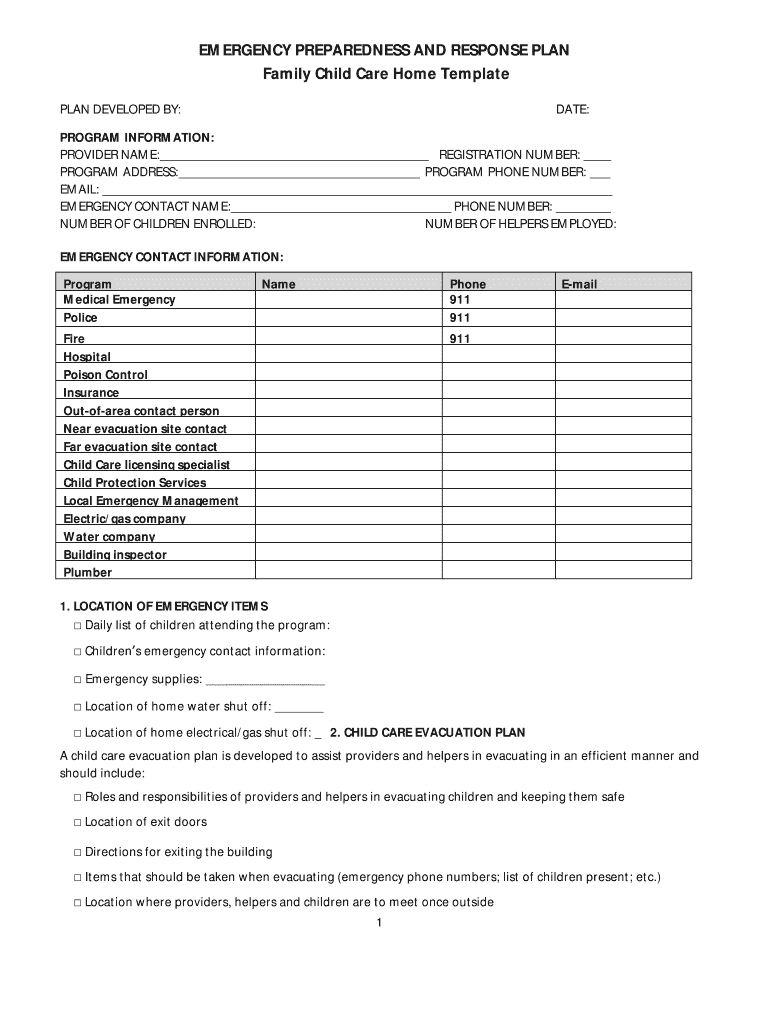 Family Child Care Home Template  Form