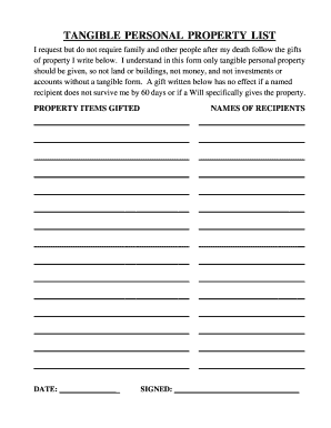 TANGIBLE PERSONAL PROPERTY LIST  Form