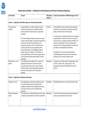 Model Catch Certificate Justification for Data Elements and Format for Electronic Reporting