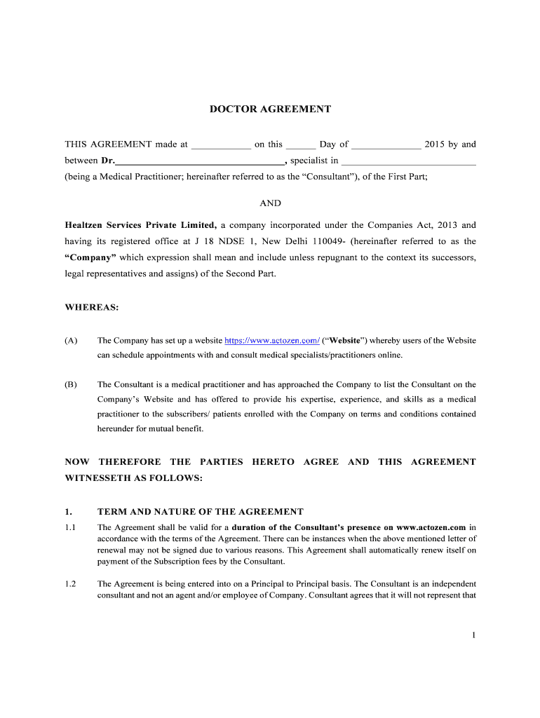DOCTOR AGREEMENT  Form