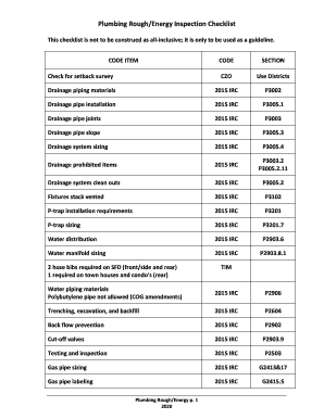 Plumbing Rough in Checklist  Form