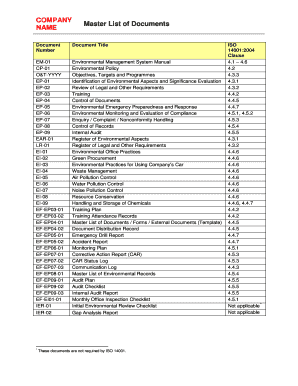 Master List Project  Form