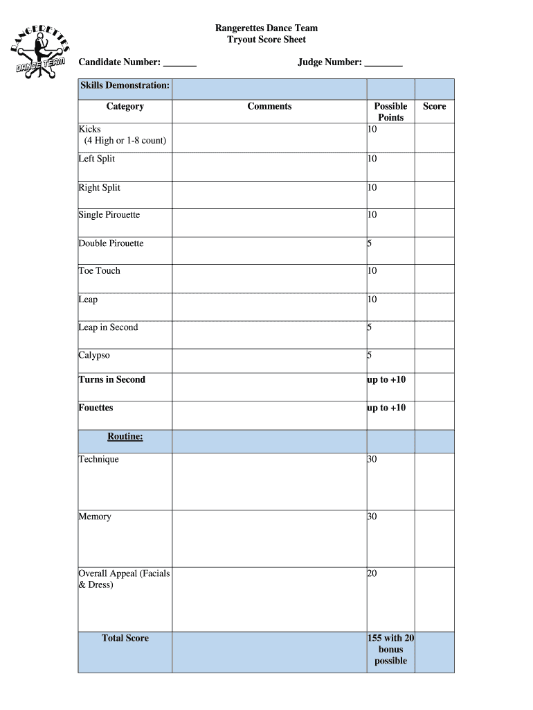 Dance Tryout Form Sheet to Create