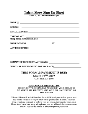 Talent Show Sign Up Sheet  Form