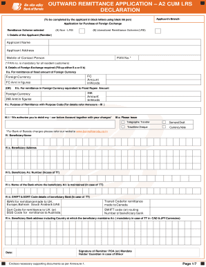 How to Fill Outward Remittance Application Form Bank of Baroda