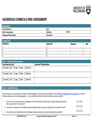 HAZARDOUS CHEMICALS RISK ASSESSMENT  Form