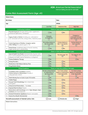 Caries Risk Assessment Form 6 20