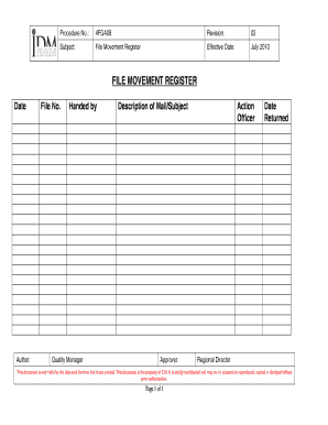 Movement Register Format