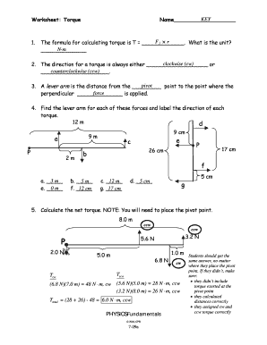 Torque Worksheet Answer Key  Form