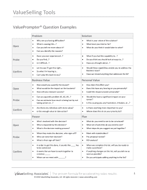 ValueSelling O P C Question Examples ValueSelling Associates, LLC All Rights Reserved  Form