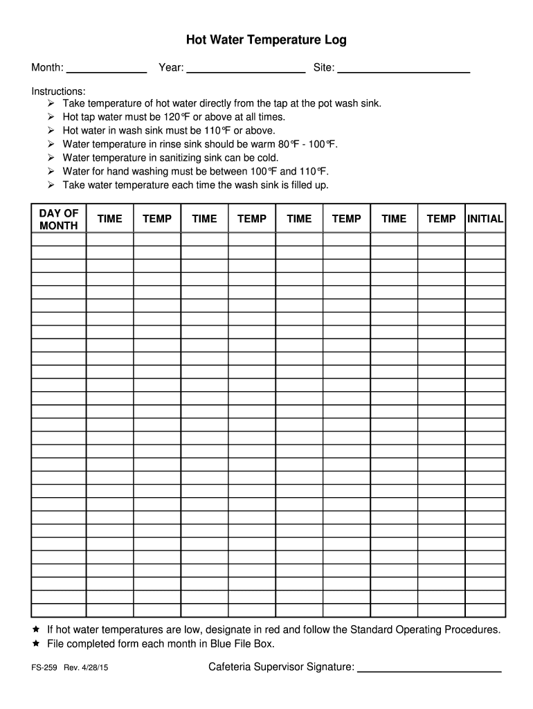 Hot Water Temperature Log  Form