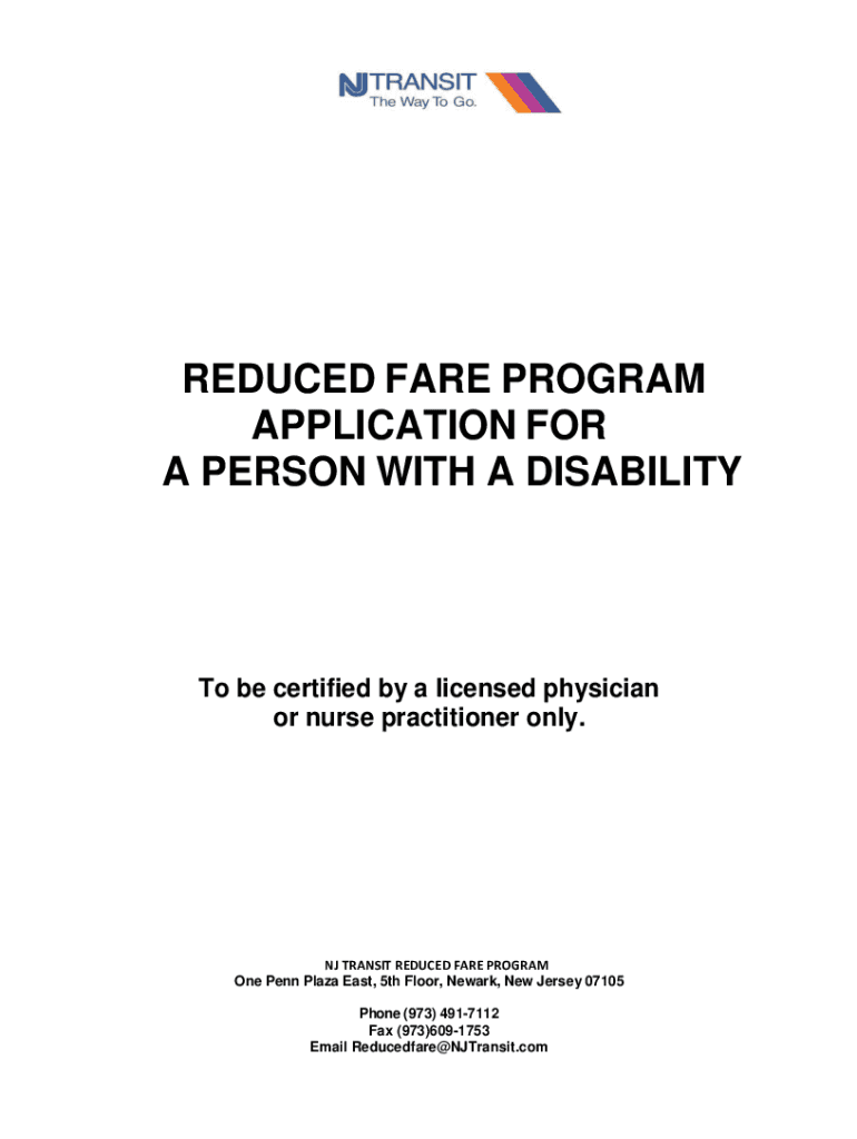 Reduced Fare Program Application for a Person with a NJ  Form