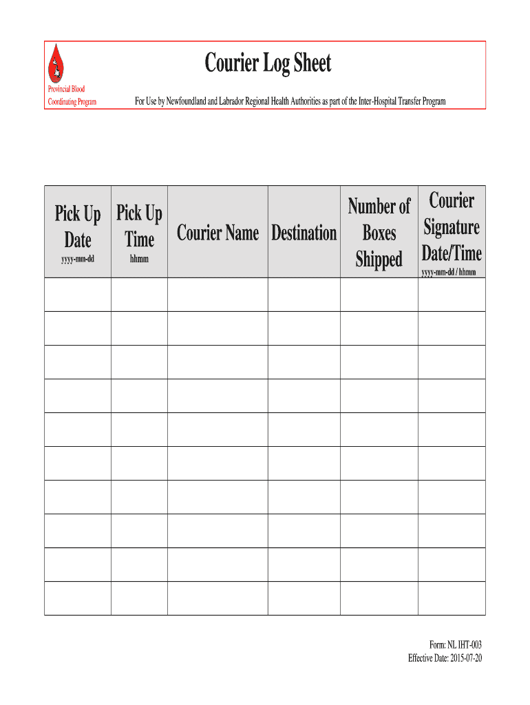 Courier Log Sheet  Form