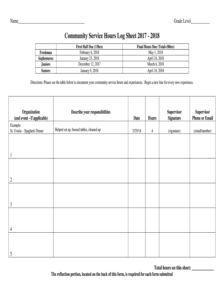Community Service Hours Log Sheet  Form