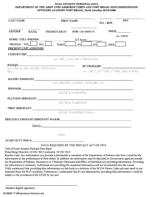 NCOA STUDENT PERSONAL DATA  Form