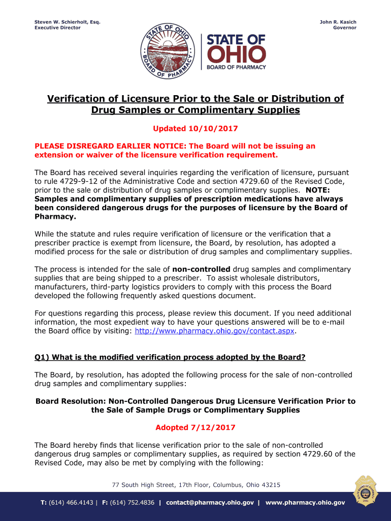  Verification of Licensure Prior to the Sale or Distribution of 2017