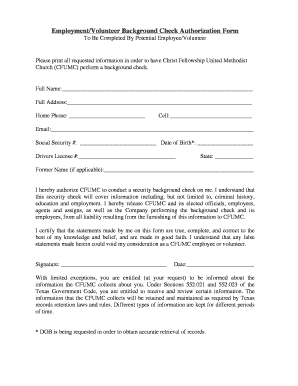 Employment Background Check Authorization  Form