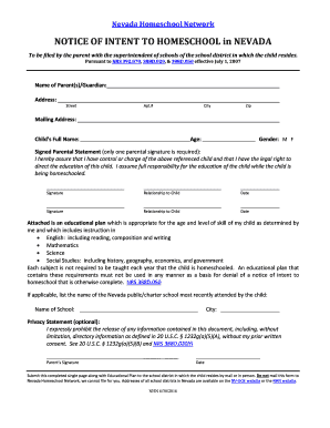 homeschool education plan template nevada