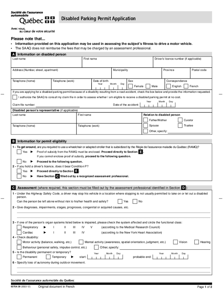  Disabled Parking Permit Application Form to Be Filled Out to Claim Disabled Parking Permit 2022-2024