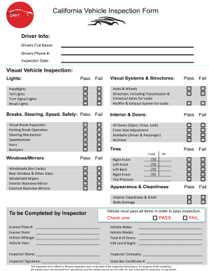California Vehicle Inspection  Form