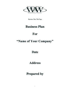 Cover Page for Business Plan  Form