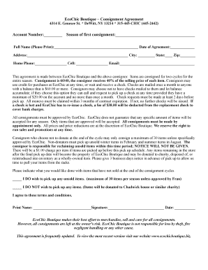 Boutique Consignment Agreement  Form