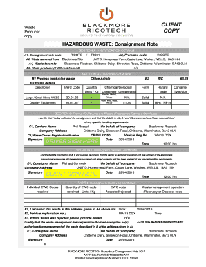 HAZARDOUS WASTE Consignment Note  Form