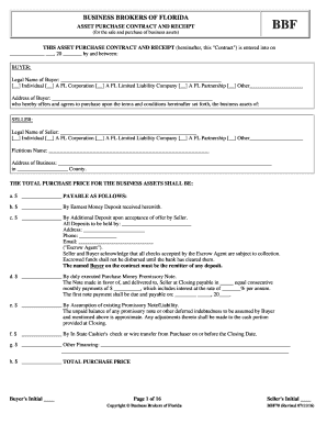 ASSET PURCHASE CONTRACT and RECEIPT  Form